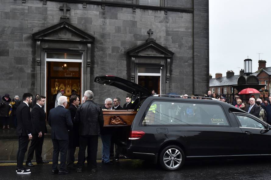 The coffin of Dolores O'Riordan, singer with the Cranberries is brought into St. Joseph's Church for a public reposal in Limerick