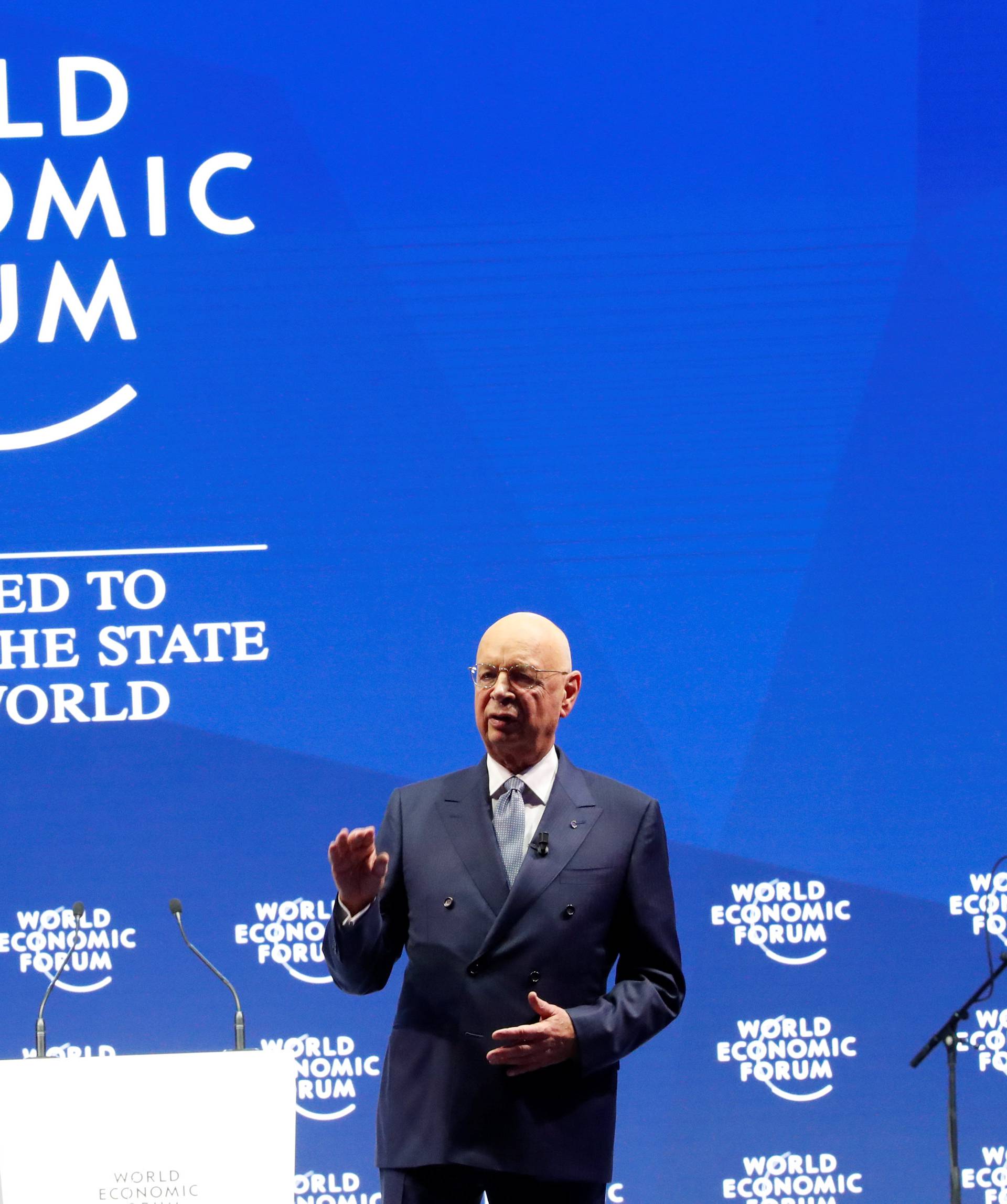 Klaus Schwab, Founder and Executive Chairman of the WEF, speaks during the opening session of the World Economic Forum (WEF) annual meeting in Davos