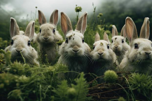Group of rabbits closeup