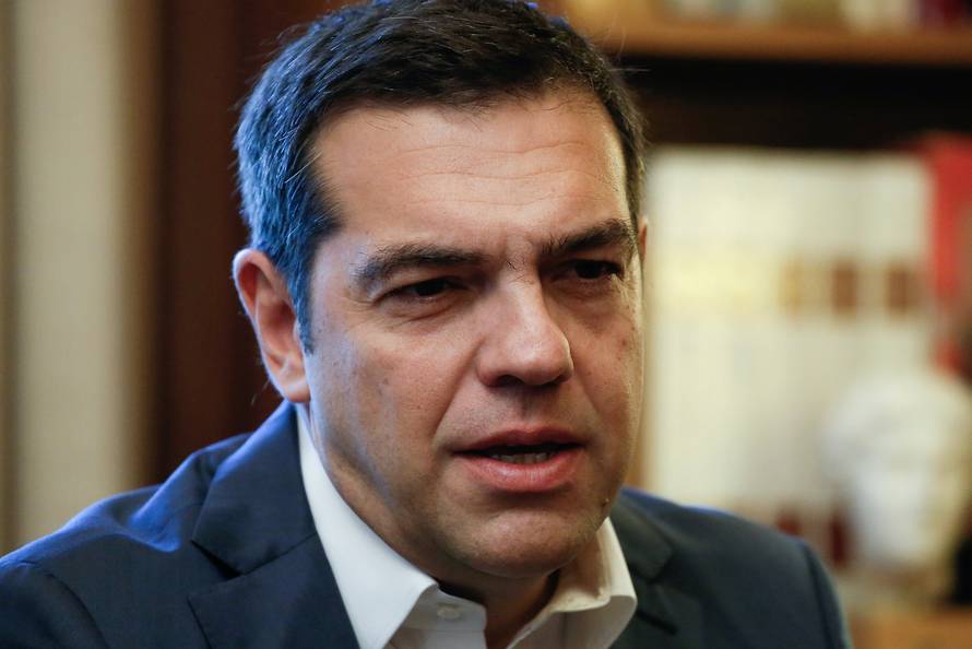 Greek Prime Minister Alexis Tsipras briefs Greek President Prokopis Pavlopoulos on developments on the name dispute with Macedonia, in Athens
