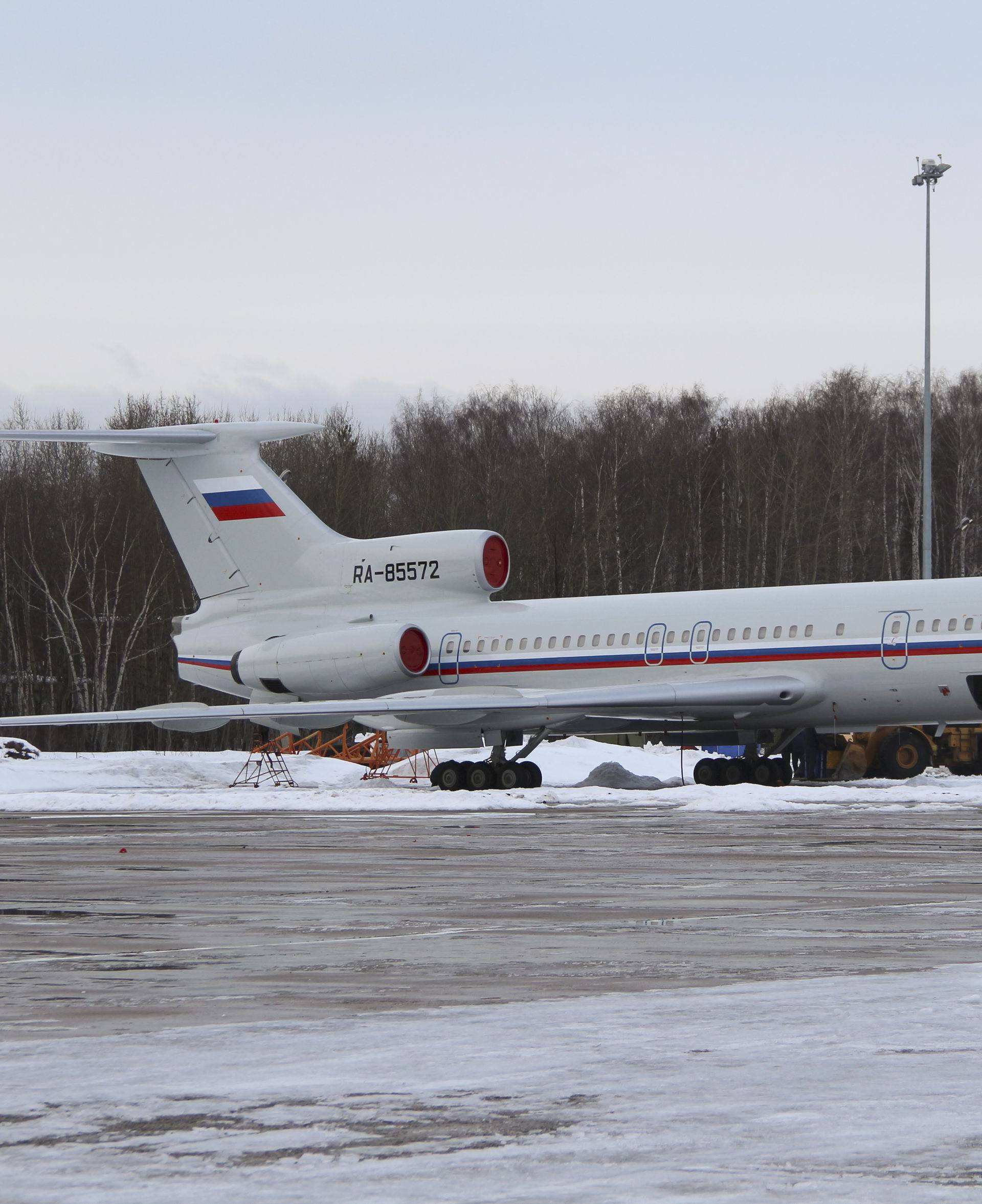 Tupolev Tu-154 stands on tarmac of Chkalovsky military airport north of Moscow