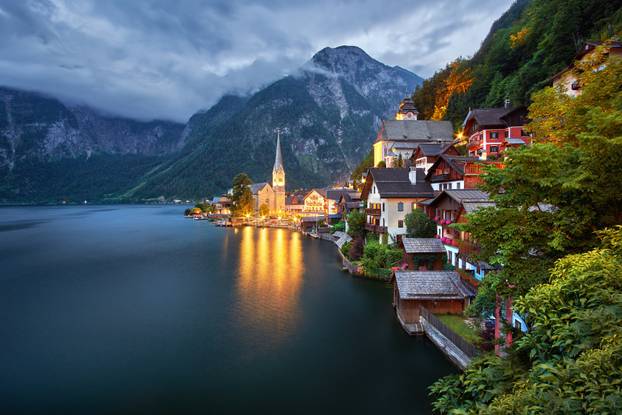 Hallstatt Village Austria . Hallstatt at Sunset.