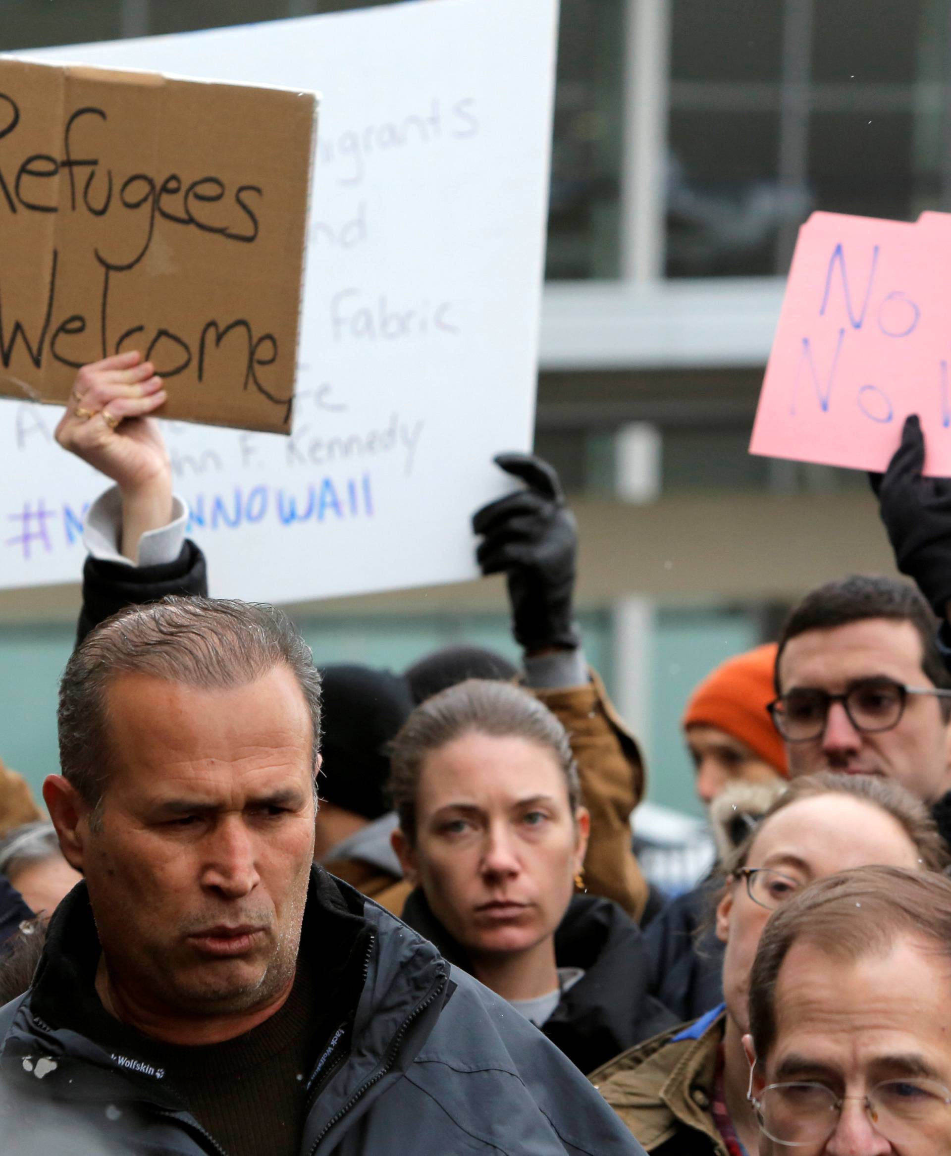 Iraqi immigrant Hameed Darwish addresses media after being released from Terminal 4 at John F. Kennedy International Airport during the Donald Trump travel ban in Queens, New York, U.S.