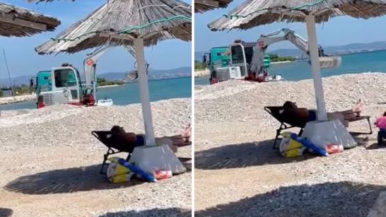 VIDEO 'Nema boljeg odmora od zvuka bagera': On u hladu, a bager s plaže  uzima šljunak