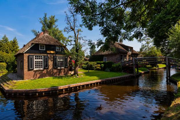 view of famous village Giethoorn with canals in the Netherland