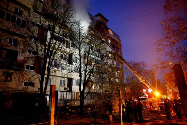 Aftermath of an overnight Russian drone and missile strike in Kyiv