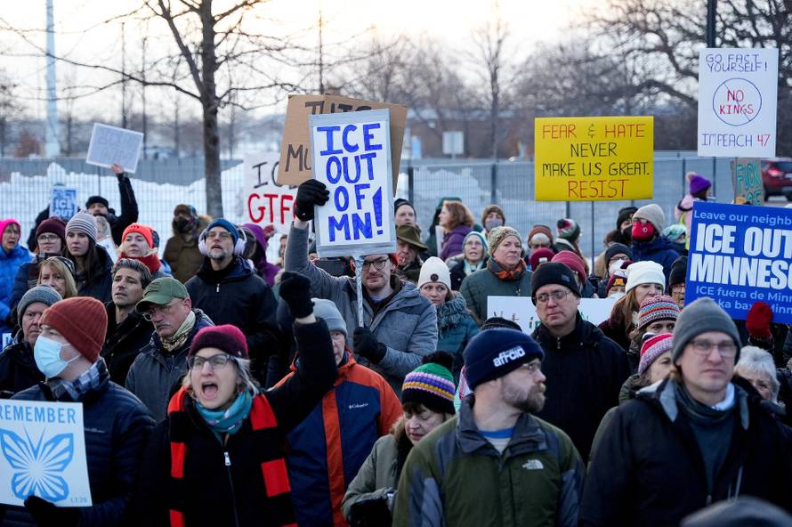 People protest against the fatal shooting of Renee Nicole Good by an ICE agent, in Minneapolis