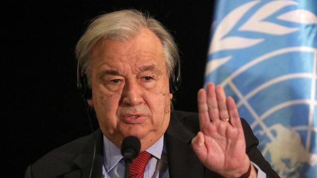 FILE PHOTO: UN Secretary-General Antonio Guterres attends news conference at the end of his visit to Lebanon