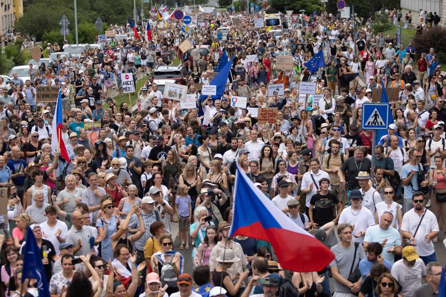 A protest rally in support of public media, in Prague