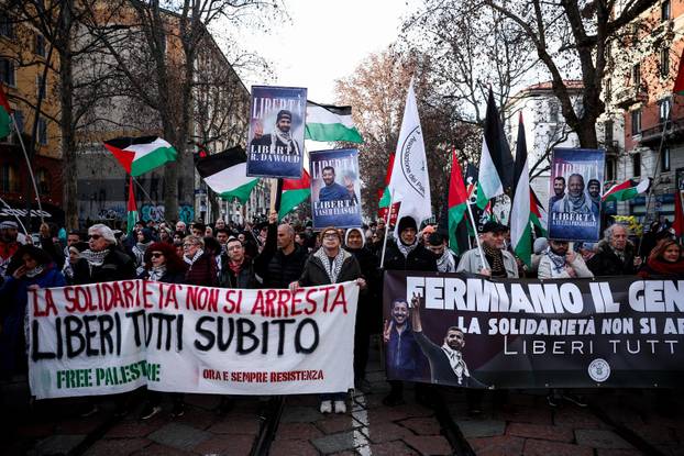 Demonstrators protest the 2026 Winter Olympics in Milan