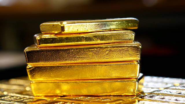Gold bars are seen at the Austrian Gold and Silver Separating Plant 'Oegussa' in Vienna