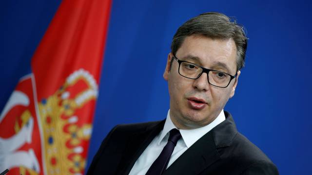 FILE PHOTO: Serbia's President Vucic attends news conference in Berlin