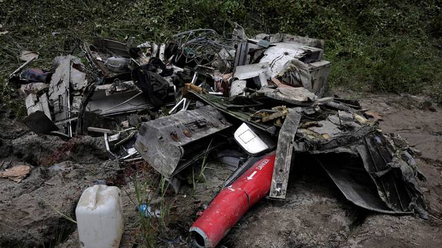 Wreckage of crashed aircraft, in Kathmandu
