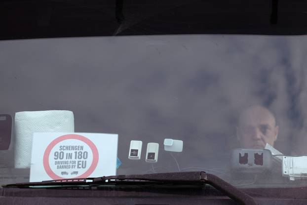 Truck drivers and transport union representatives protest at the Serbia-Croatia border crossings