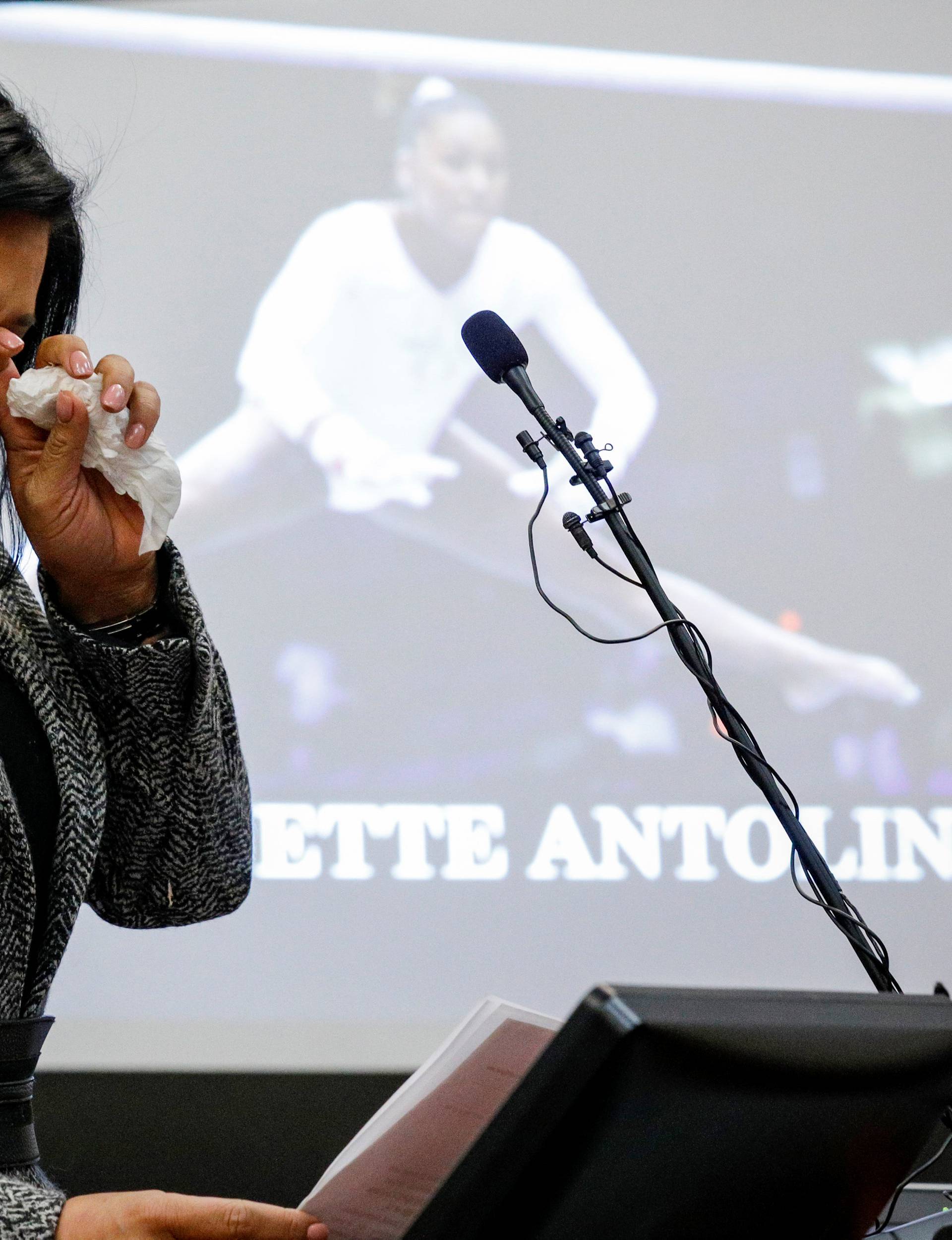 Victim and former U.S. National team member Jeanette Antolin speaks during a sentencing hearing for Larry Nassar, a former team USA Gymnastics doctor who pleaded guilty in November 2017 to sexual assault charges, in Lansing, Michigan