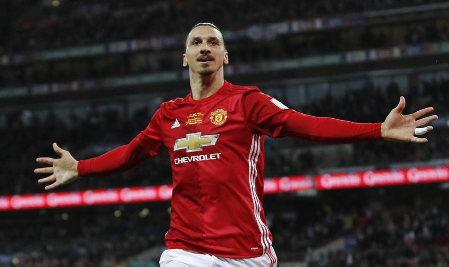 Manchester United's Zlatan Ibrahimovic celebrates scoring their third goal