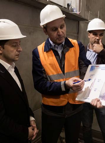 Ukraine's President Zelenskiy attends a ceremony putting the New Safe Confinement over the fourth block of a nuclear power plant into service in Chernobyl