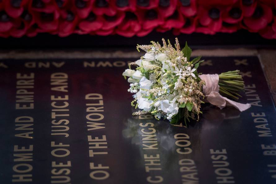 Meghan Markle's wedding bouquet lies on the grave of the Unknown Warrior in the west nave of Westminster Abbey, London