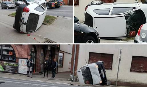 U centru Pitomače prevrnuo se auto na bok, dvoje ozlijeđenih