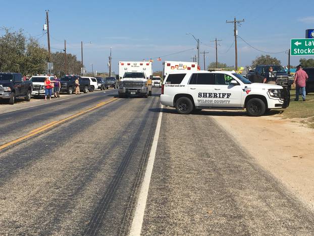 Police cars are seen in Sutherland Springs