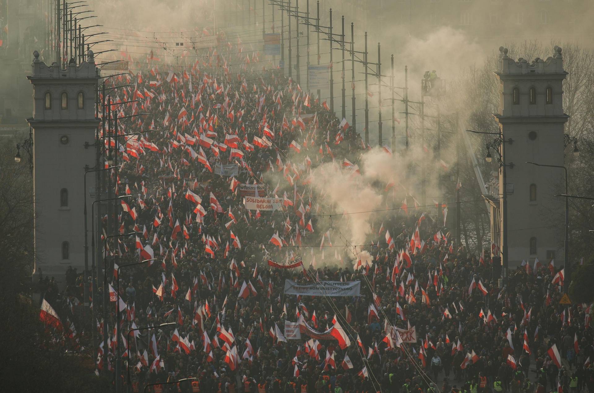 People mark the National Independence Day in Warsaw