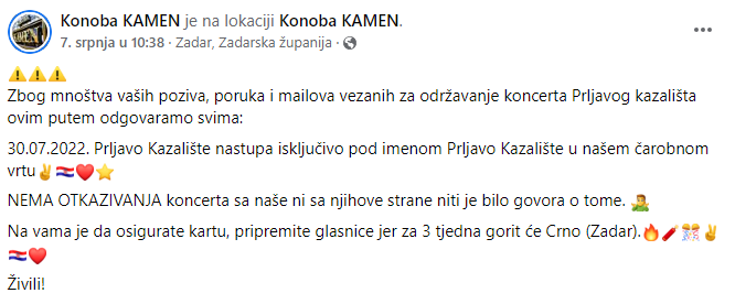 Unatoč zabrani suda, u Zadru je najavljen koncert Bodalca i Houre kao 'Prljavo kazalište'