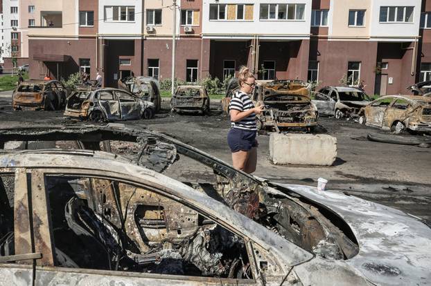 FILE PHOTO: Aftermath of a Russian drone strike, in Kyiv region