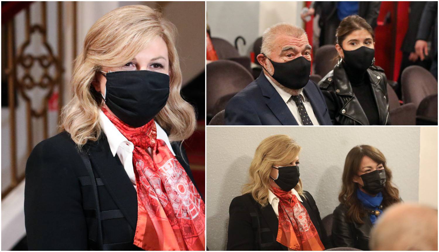 Kolinda i Stjepan Mesić gledali su  predstavu 'Predsjednici&ca': Oboje pozirali s crnim maskama