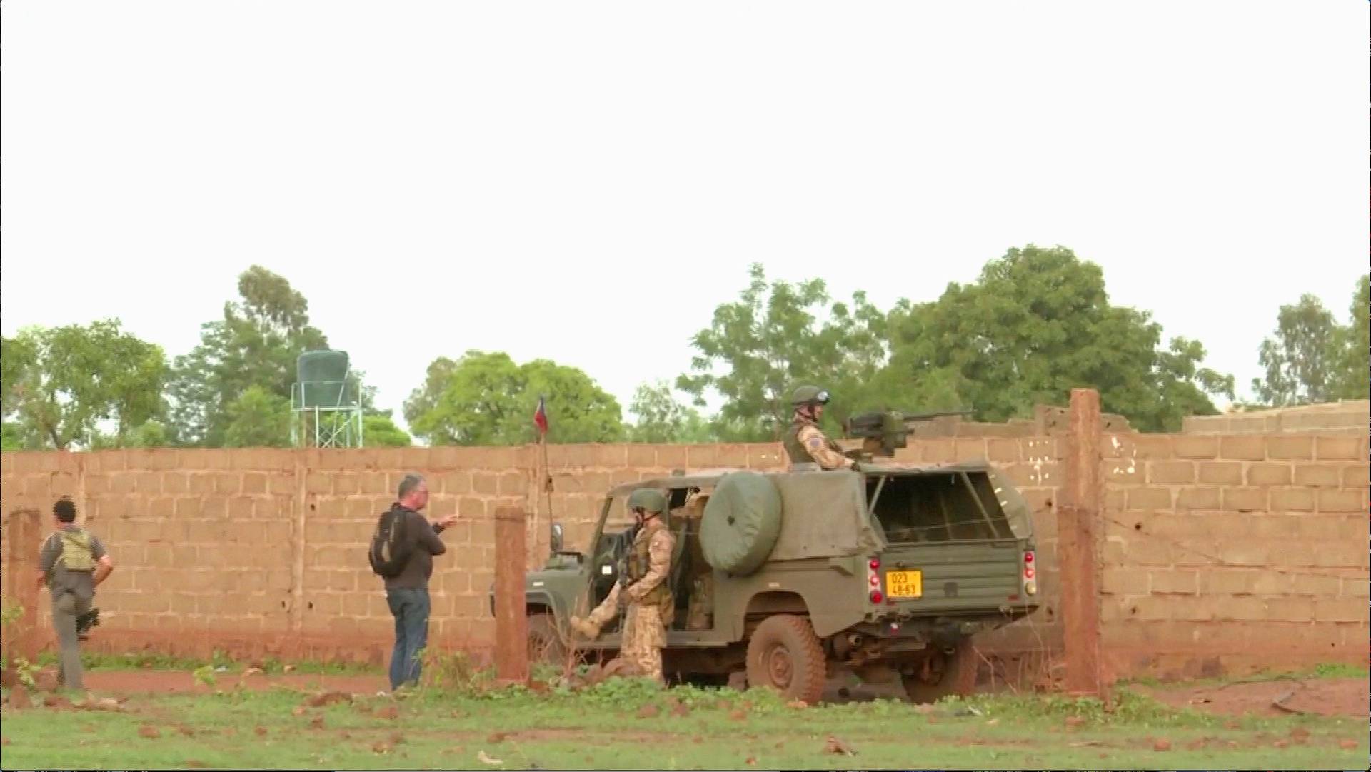 French soldiers are seen following an attack where gunmen stormed Le Campement Kangaba resort in Dougourakoro, to the east of the capital Bamako, Mali in this still frame taken from video