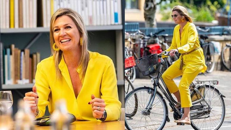 Royal žuta: Kraljica Maxima  na biciklu u odijelu sunčane nijanse