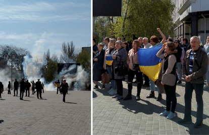 Ruske snage suzavcem i šok granatama tjerale ukrajinske prosvjednike u Hersonu