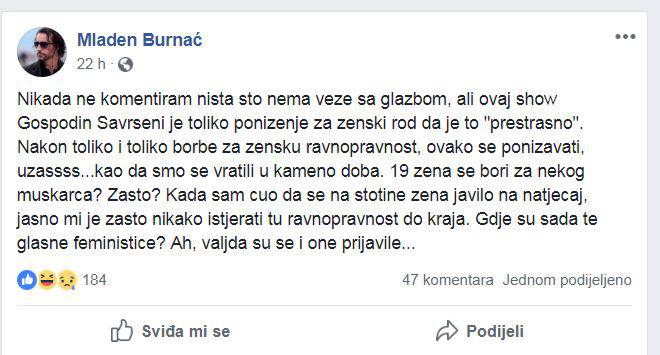 Burnać: 'Gospodin Savršeni je veliko poniženje za ženski rod'