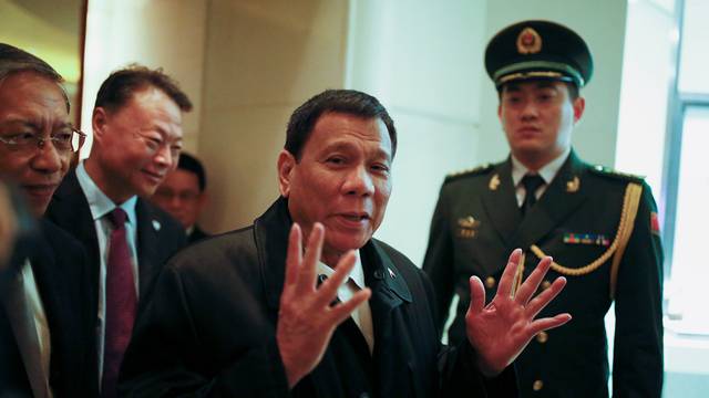 President of the Philippines Rodrigo Duterte arrives at a hotel in Beijing
