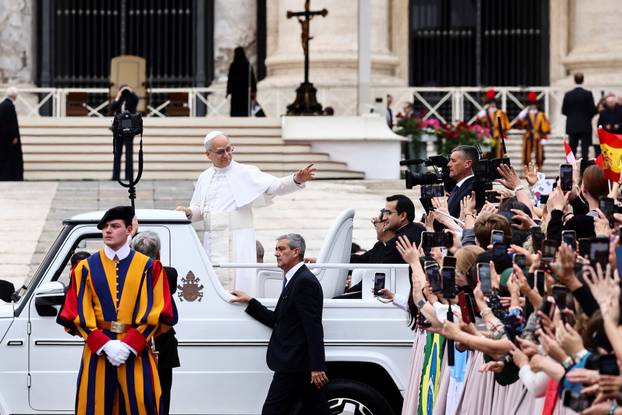 Pope Leo XIV holds his first general audience in St. Peter's Square at the Vatican