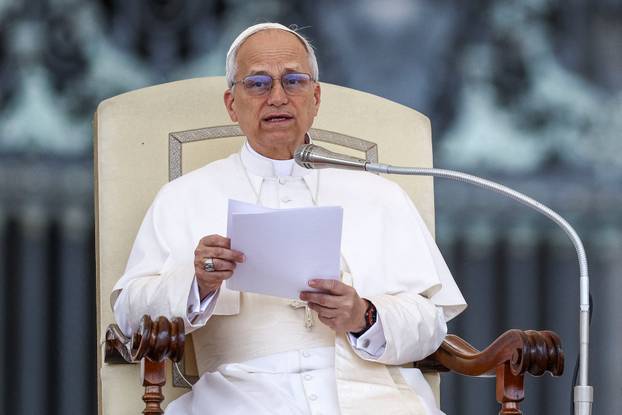 FILE PHOTO: Pope Leo XIV holds his first general audience in St. Peter's Square, at the Vatican