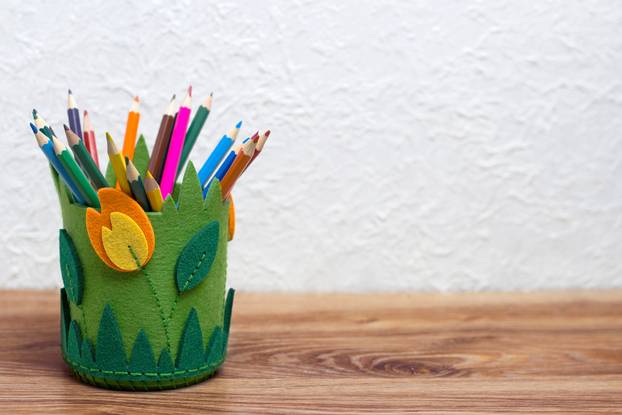 Diy,Fabric,Pencil,Holder.,Office,On,A,Wooden,Table.