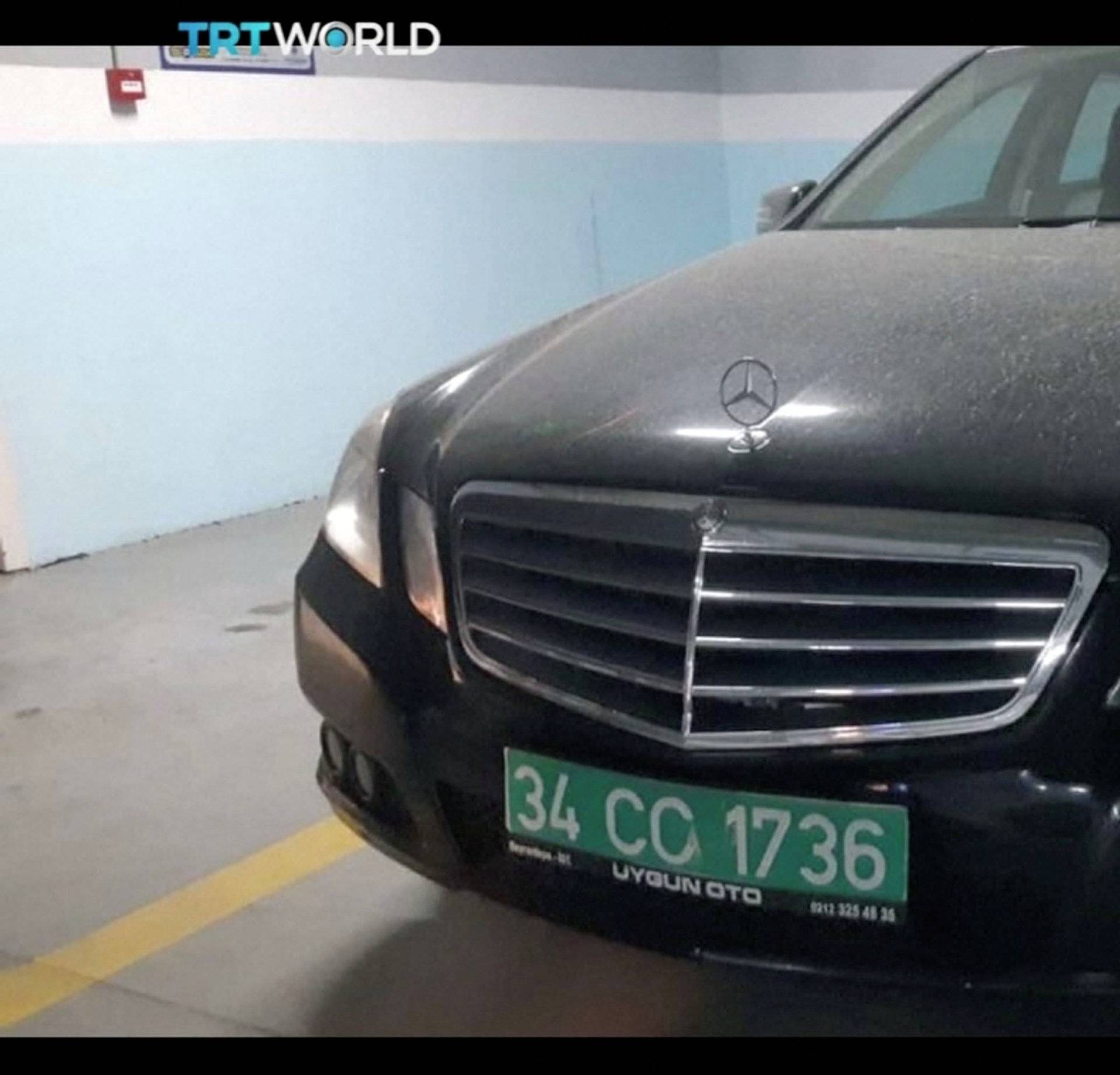 A car with diplomatic plates allegedly belonging to the Saudi Consulate in Istanbul is seen in a parking lot in this still image taken from video