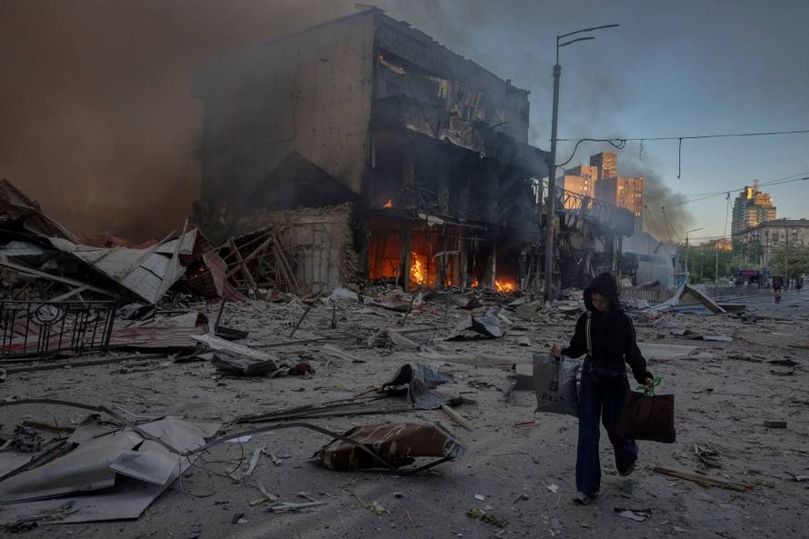 Aftermath of an overnight Russian missile and drone strike, in Kyiv