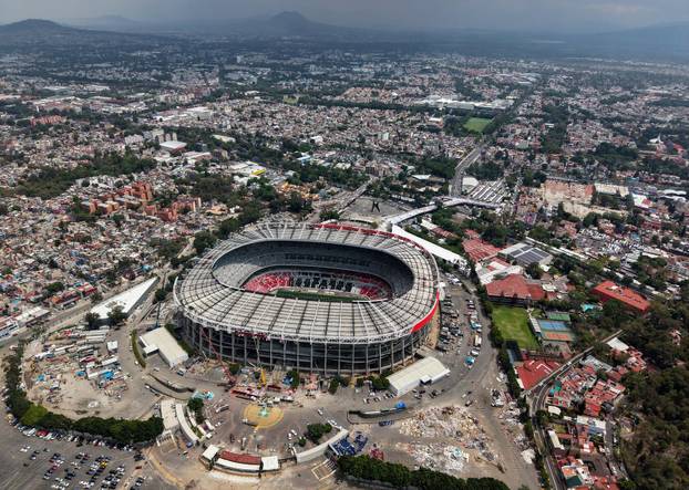 FILE PHOTO: Azteca Stadium is being prepared for the upcoming inauguration of the 2026 FIFA World Cup in Mexico City.