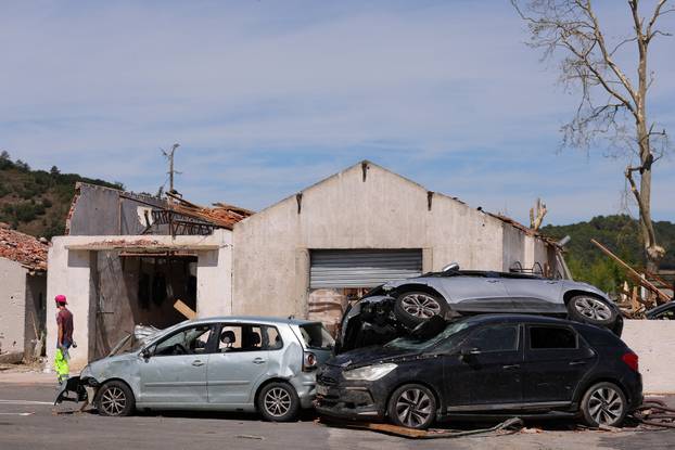 Aftermath of a tornado in Pomas in the Aude region of southern France