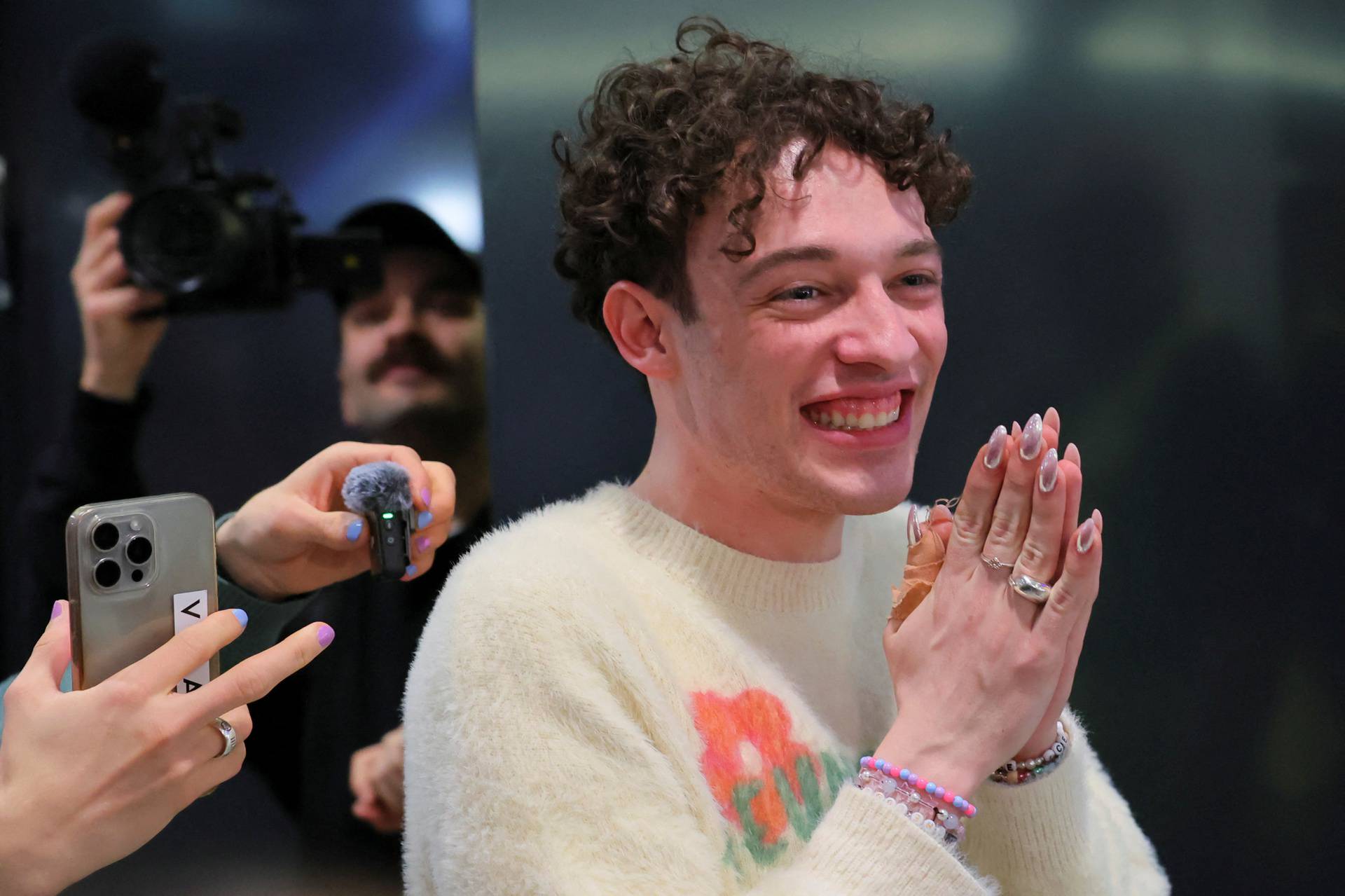 Nemo welcomed by fans at the Zurich Airport, in Kloten