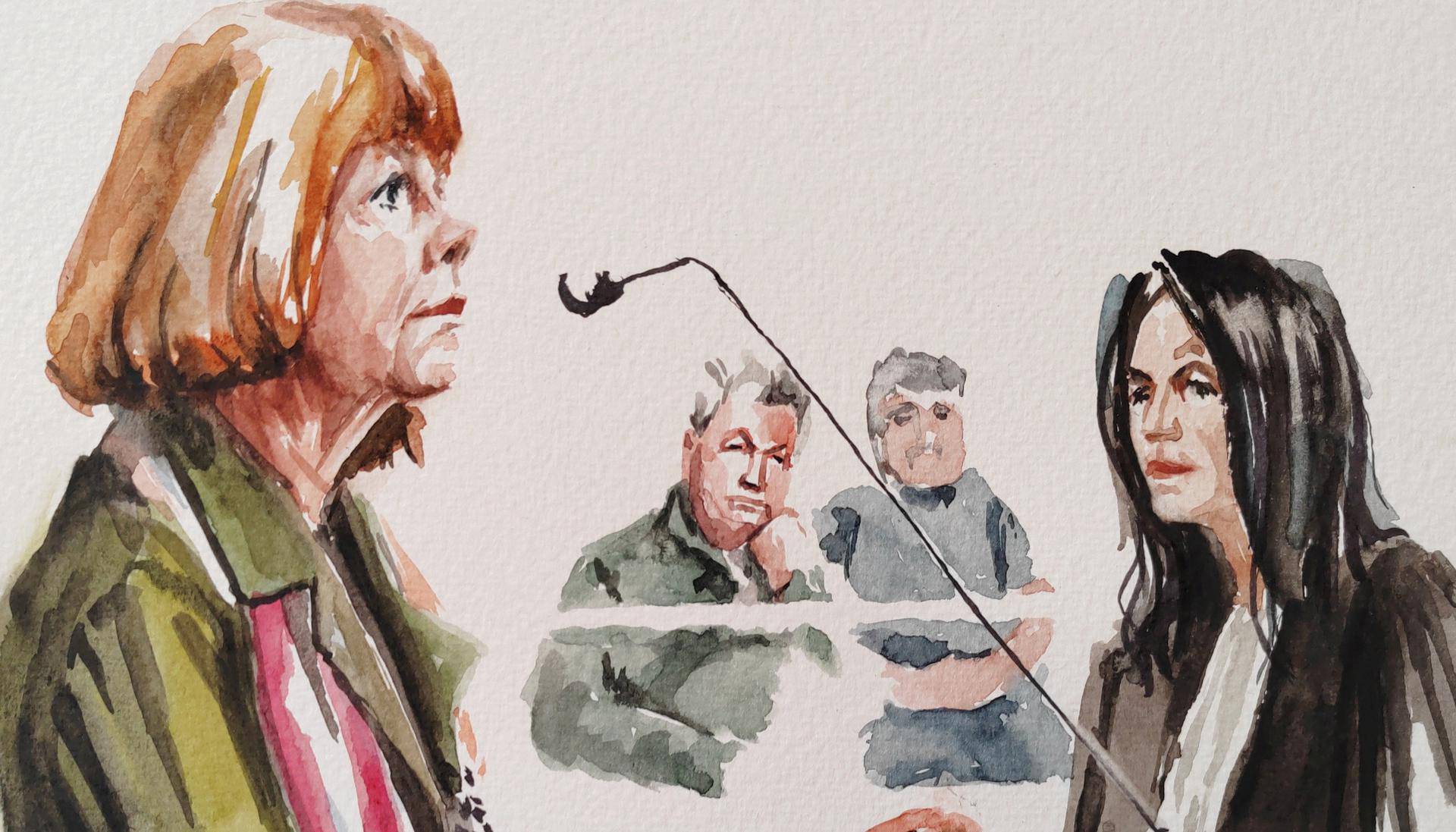 Courtroom sketch of Gisele Pelicot at the courthouse in Avignon