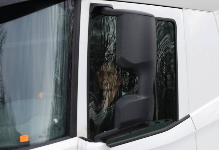 Truck drivers and transport union representatives protest at the Serbia-Croatia border crossings