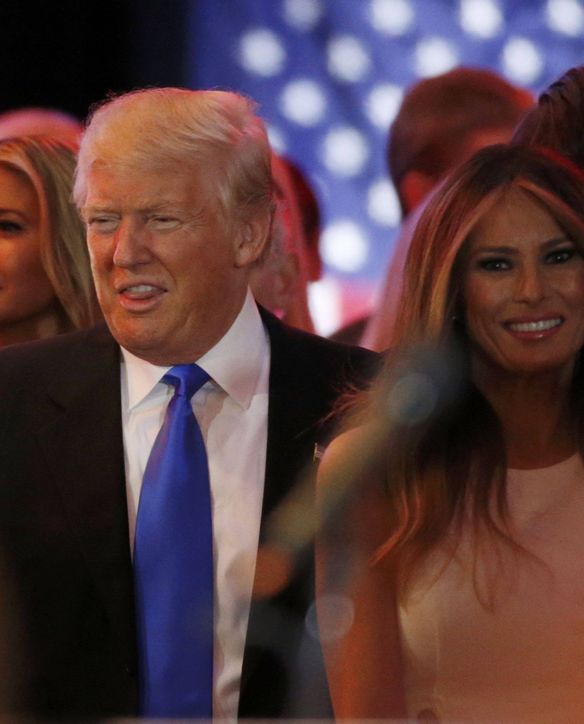 Republican U.S. presidential candidate and businessman Donald Trump arrives to speak to supporters following the results of the Indiana state primary at Trump Tower in Manhattan, New York