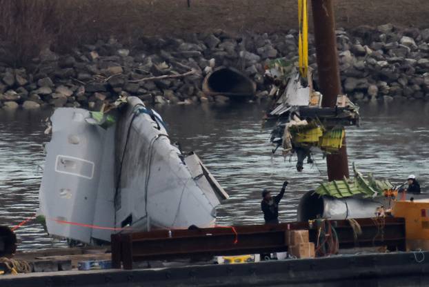Aftermath of American Eagle flight 5342 crash in the Potomac River near Ronald Reagan Washington National Airport