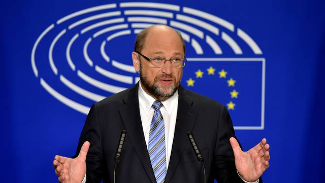 EP President Schulz gives a statement after the conference of Presidents at the European Parliament in Brussels