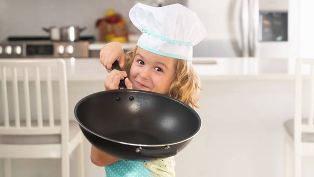 Kid,Chef,Cook,Cookery,With,Pan,In,Kitchen.,Kid,Chef
