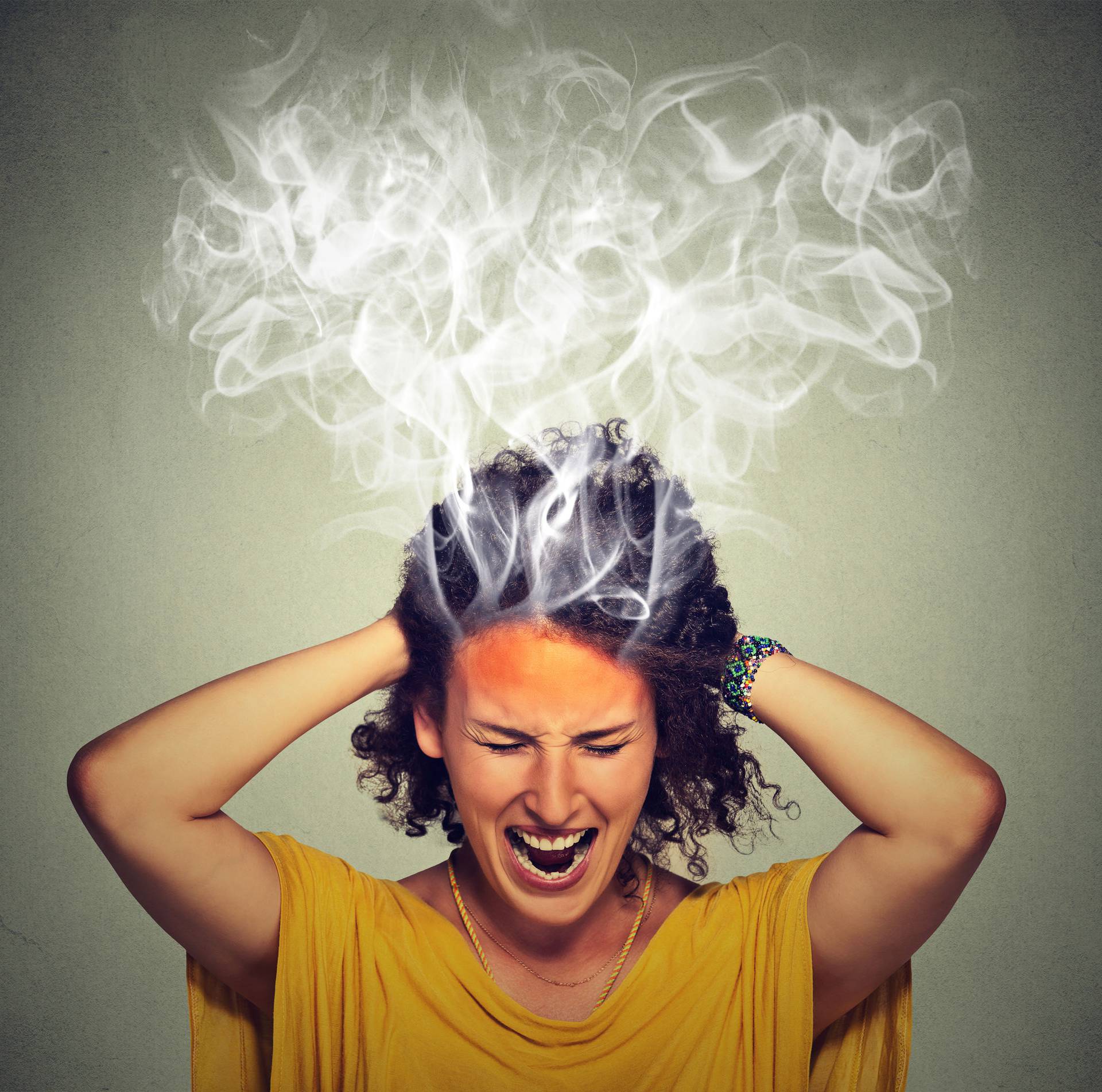 stressed woman screaming frustrated thinking too hard steam coming out of head