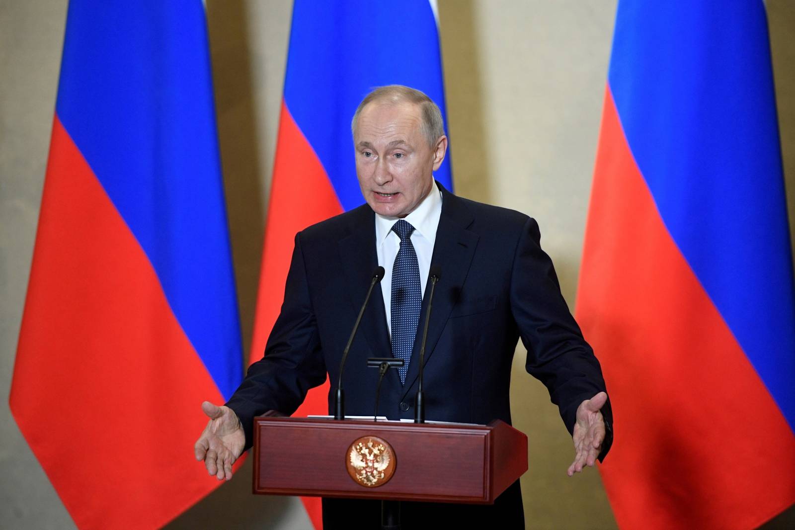 FILE PHOTO: Russian President Vladimir Putin attends an awarding ceremony in Sevastopol