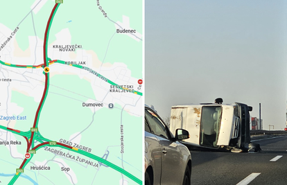 Kaos na istoku Zagreba: Na obilaznici se prevrnuo kombi, kolona je duga 2 kilometra